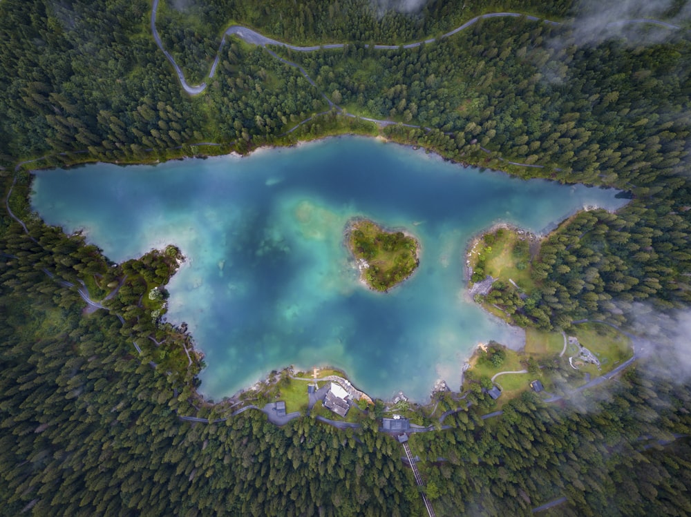 aerial photo of a lake
