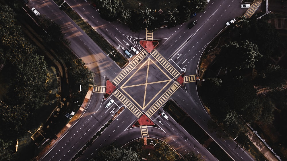 birds eye view of asphalt road