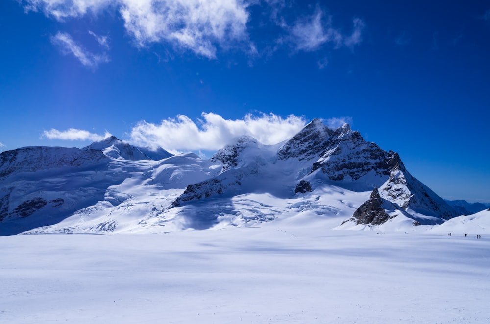 snow-covered mountain under calm blue sky