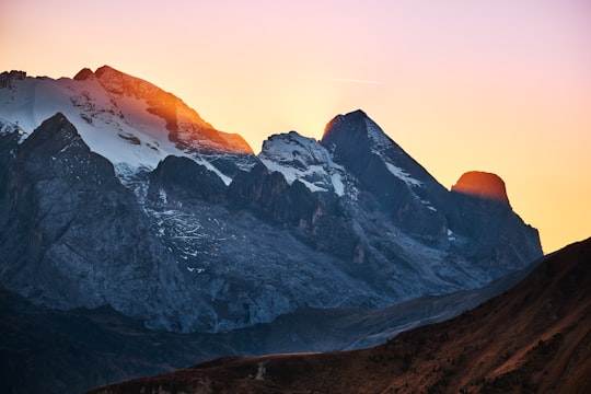 sunlight through alp mountain in Giau Pass Italy