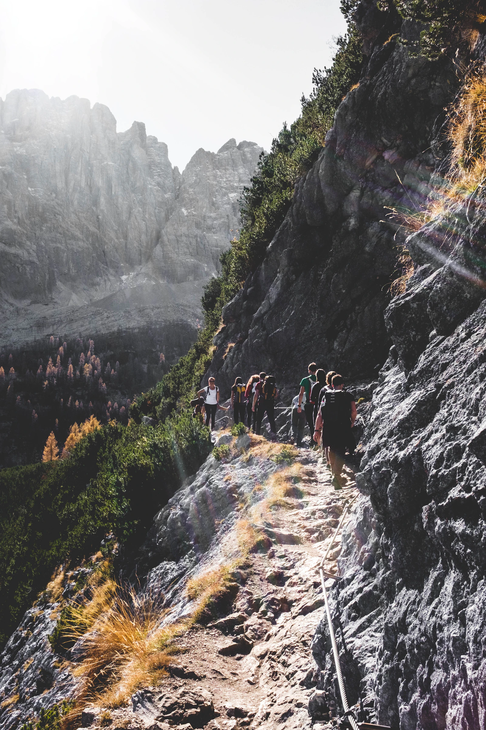 A group hiking together at sunrise