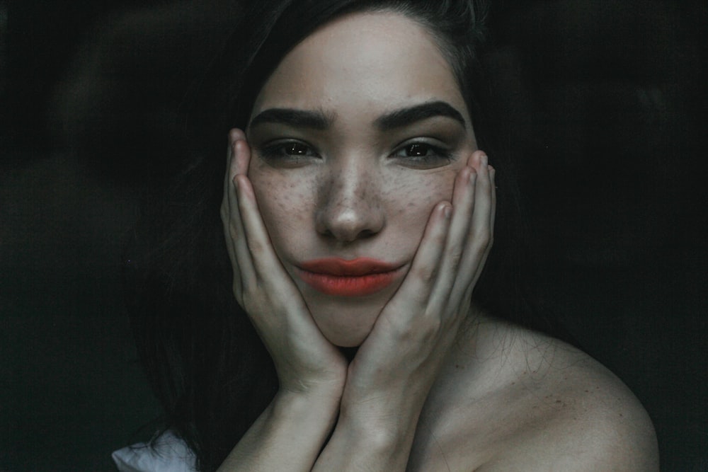 woman with red lipstick photo