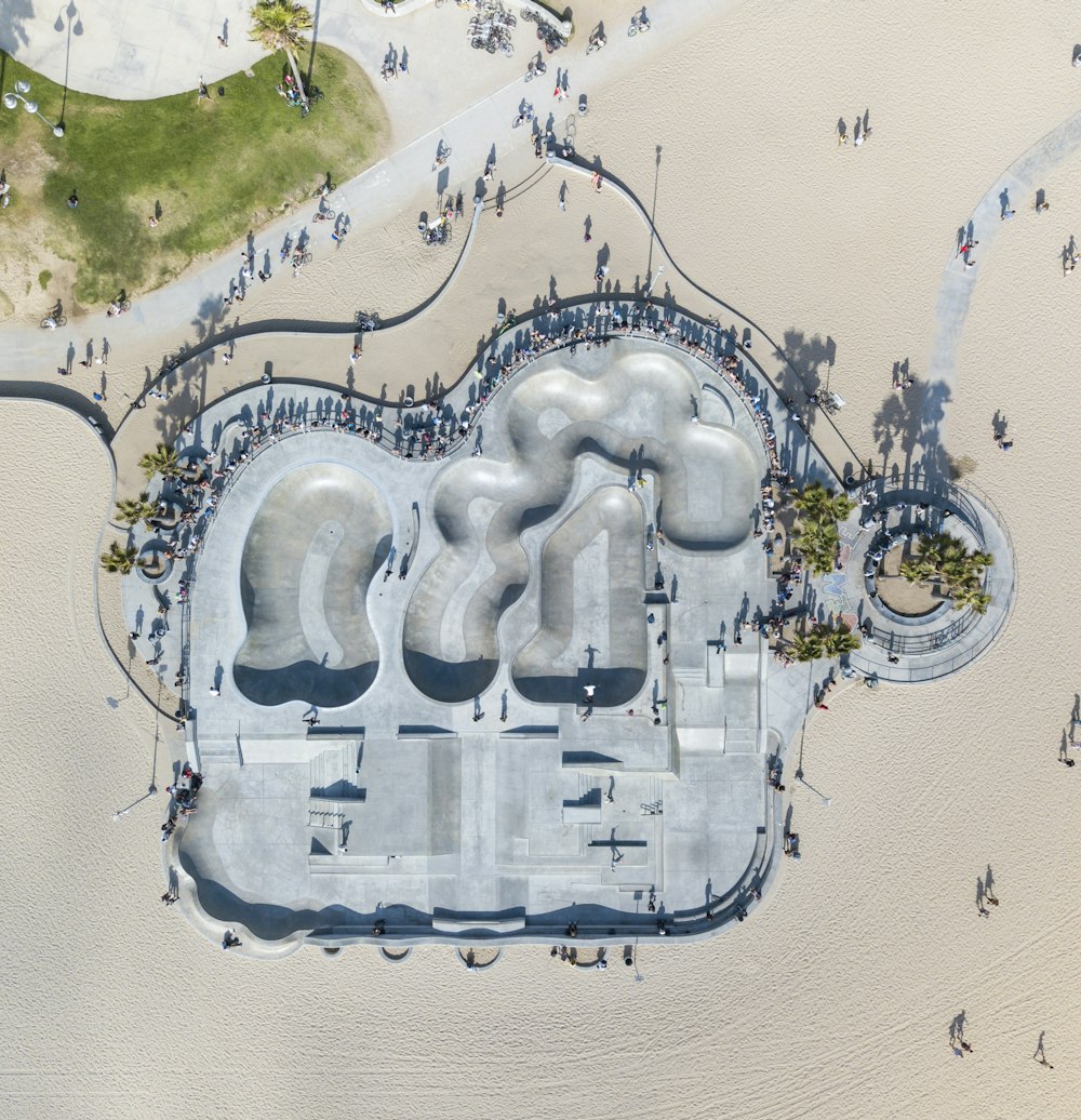 aerial photo of group of people on skate park