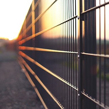 black metal fence during sunset