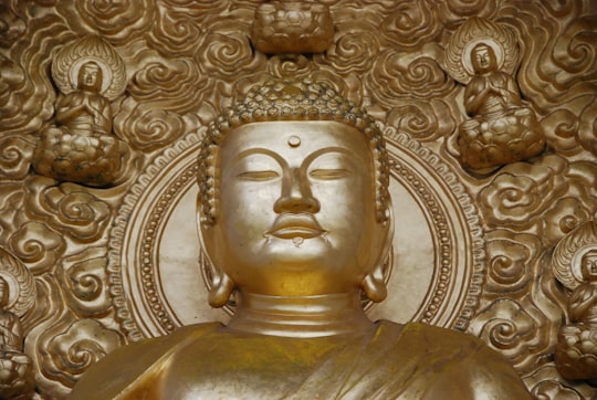 brown Gautama buddha statue in Battersea Park United Kingdom