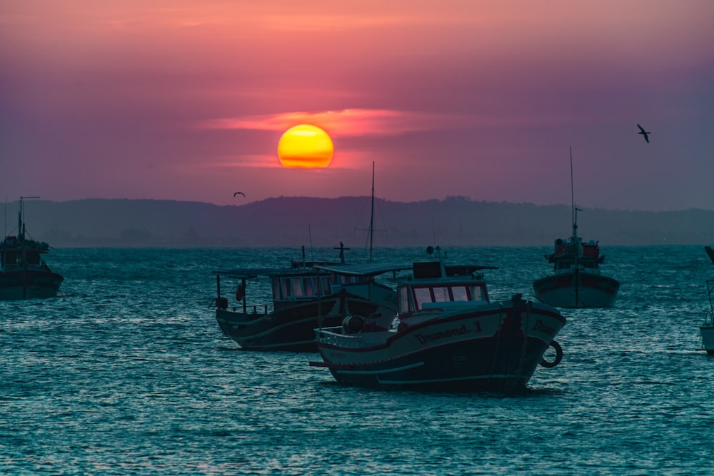 landscape photography of sailing boats during golden hour