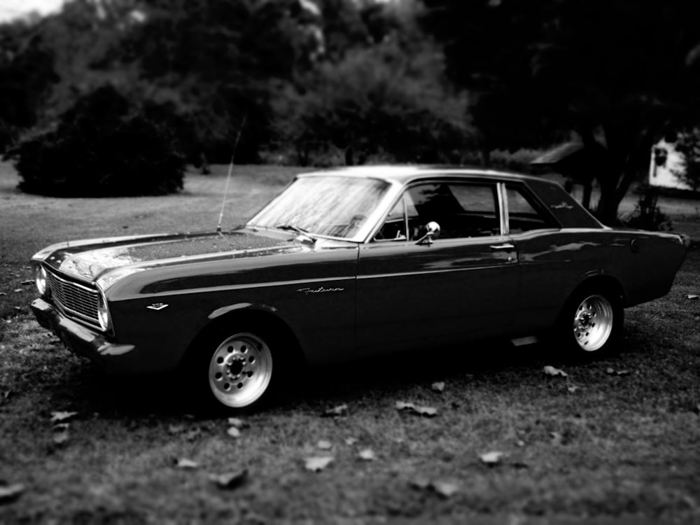 grayscale photography of car