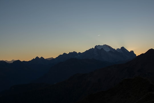 silhouette of mountain at golden hour in Giau Pass Italy