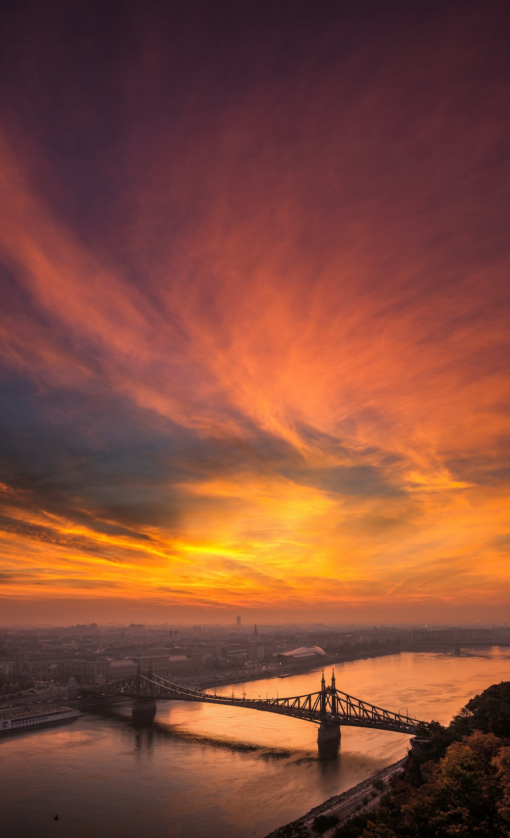 aerial photography of gray concrete bridge during golden hour