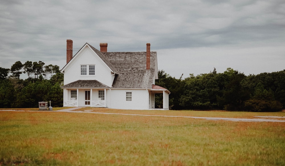 structural shot of white and gray concrete house under cloudy sky