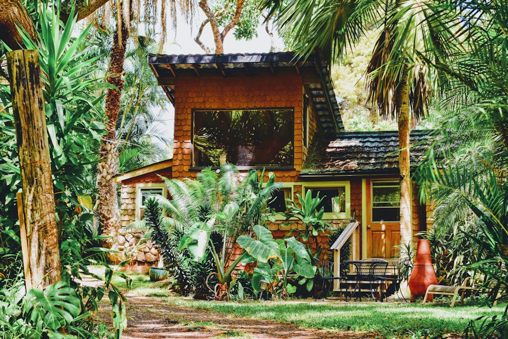 brown house near green trees