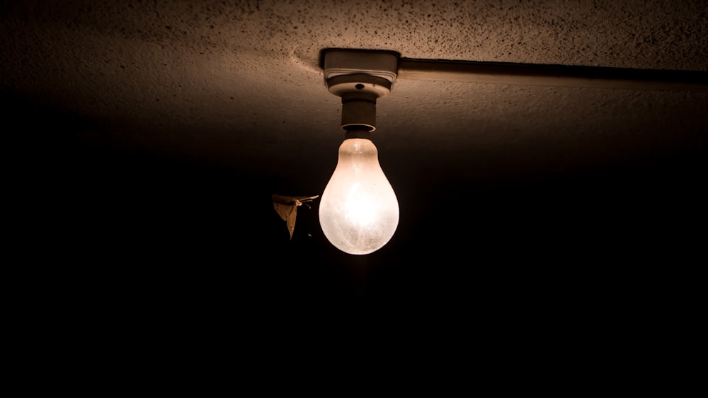 white light bulb covered by dark