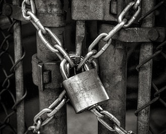 gray steel chain locked on gate