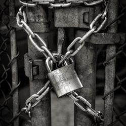 gray steel chain locked on gate