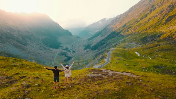 Walkers above the Transfăgărășan road — Sibiu, Romania