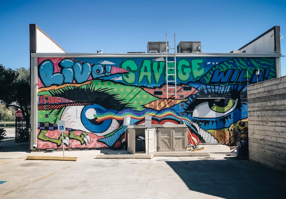 building with multi-colored graffiti