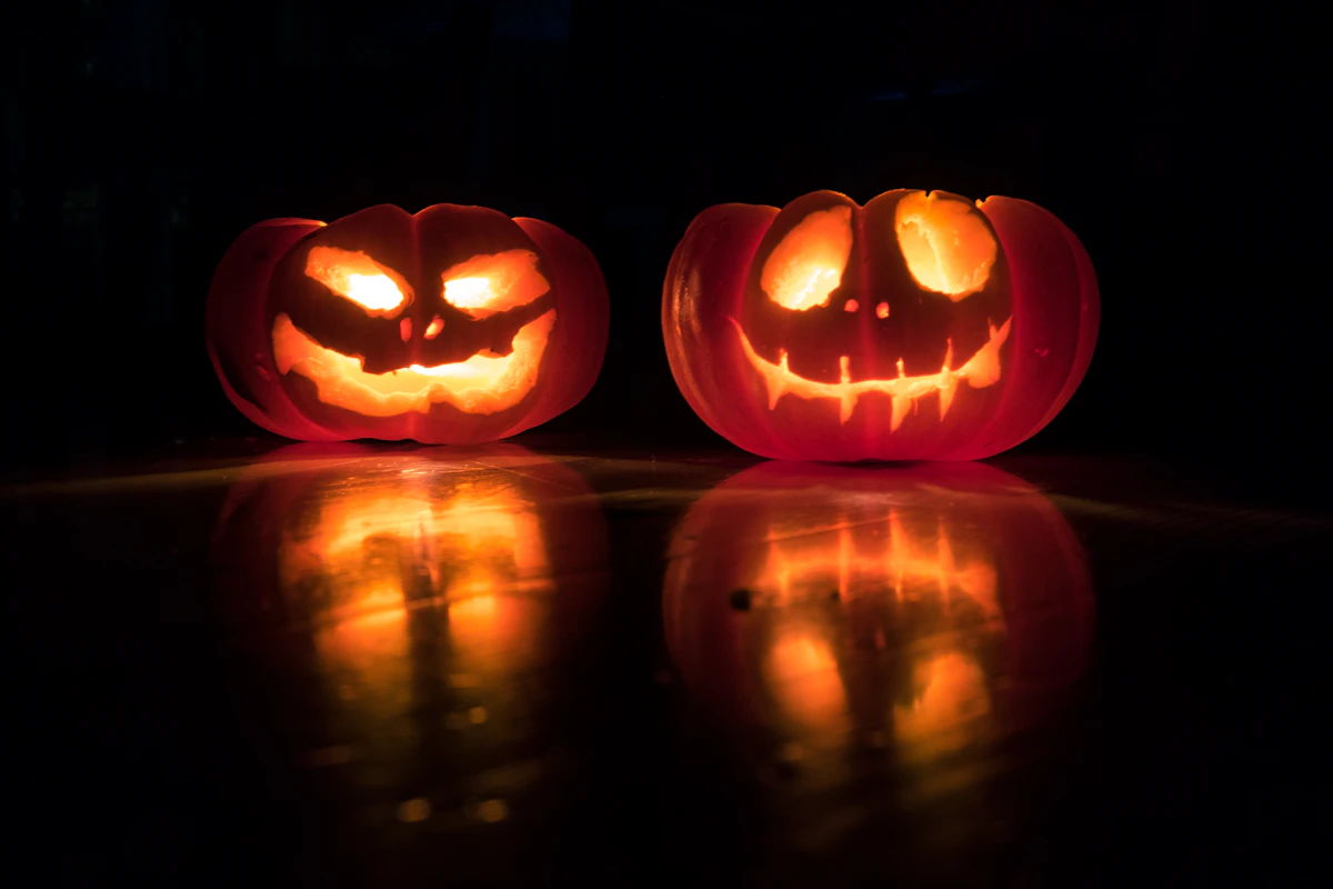 Halloween pumpkins representing a Halloween DJ costume party