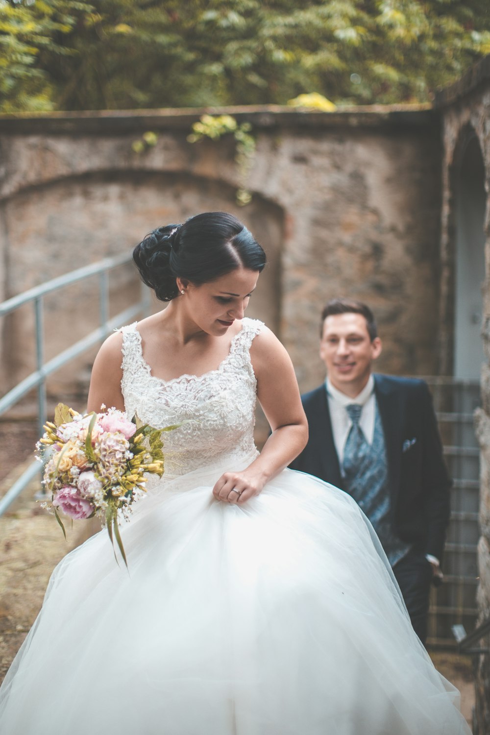 woman wearing white wedding dress