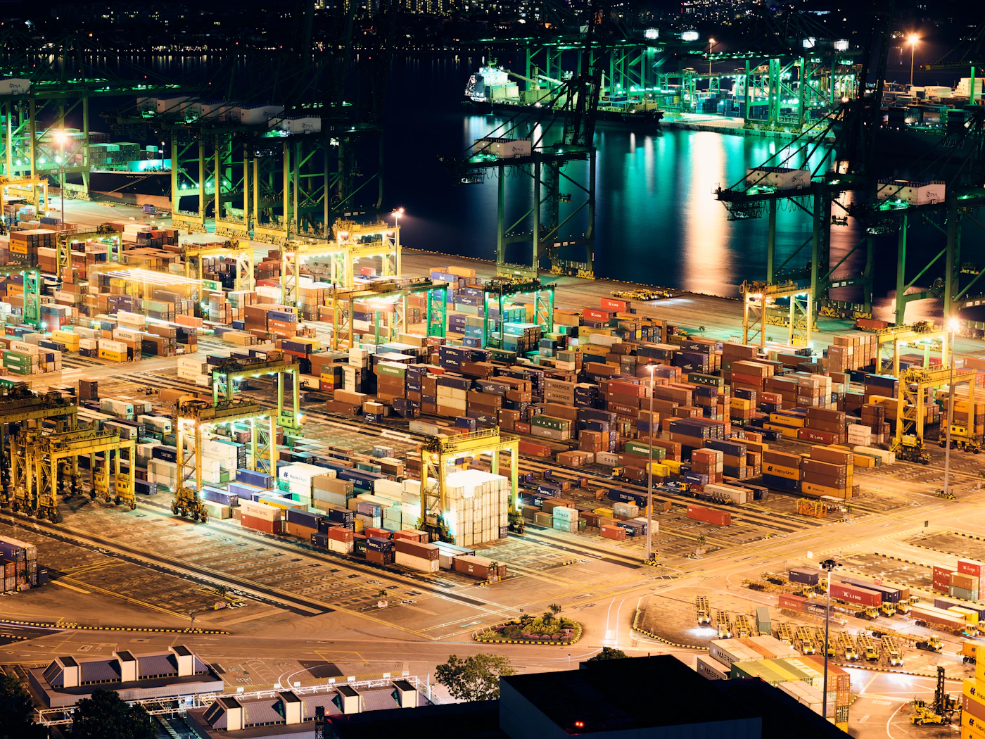 Container port at dusk