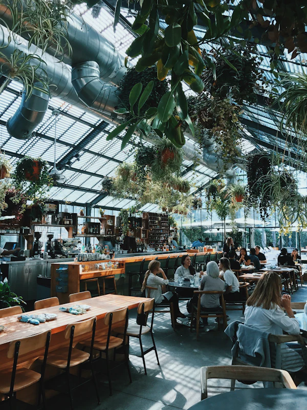 Restaurant dining room full of guests