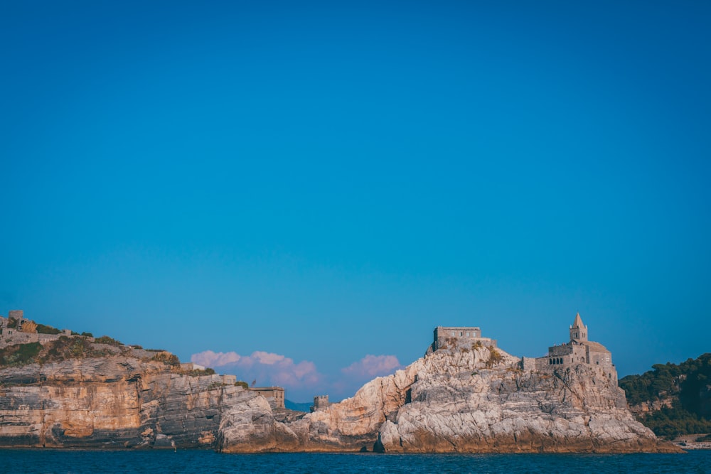 castle on mountain cliff near tree