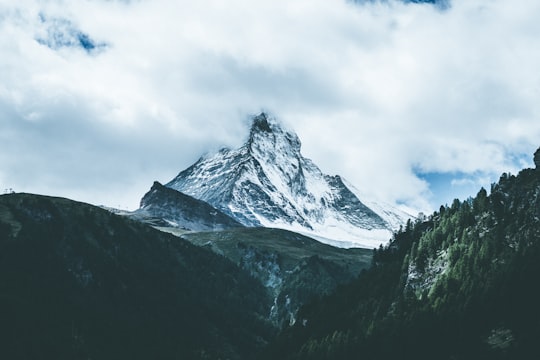 white and black mountain covered by snow in Matterhorn Switzerland