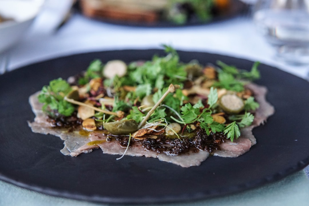 dish on plate, Veal Carpaccio