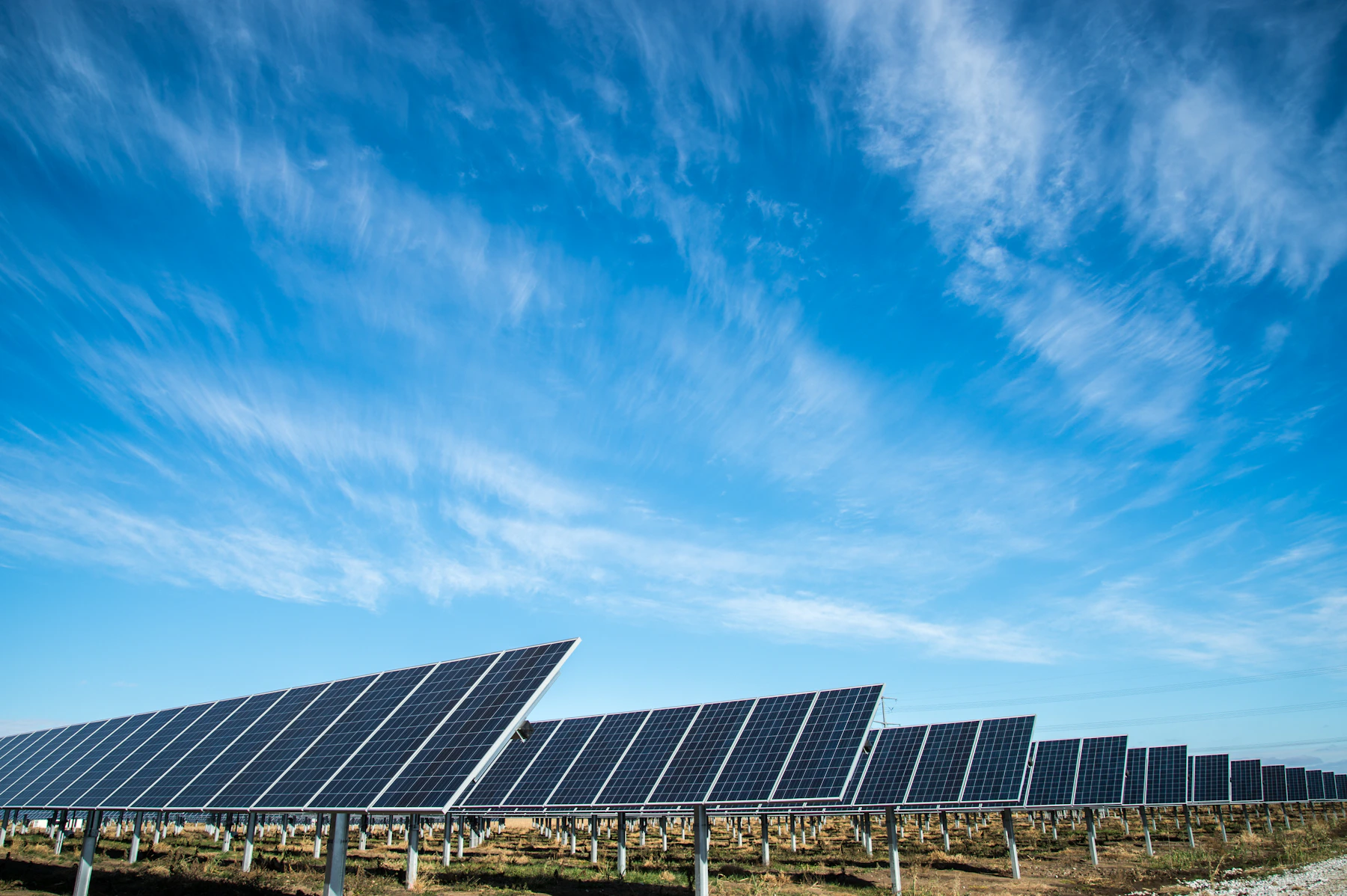 Solar photovoltaic panels under clear sky