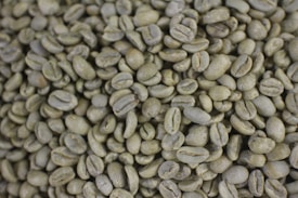 An abundance of unroasted green coffee beans with a smooth, matte texture. They are oval-shaped and densely packed together, varying slightly in size and hue.