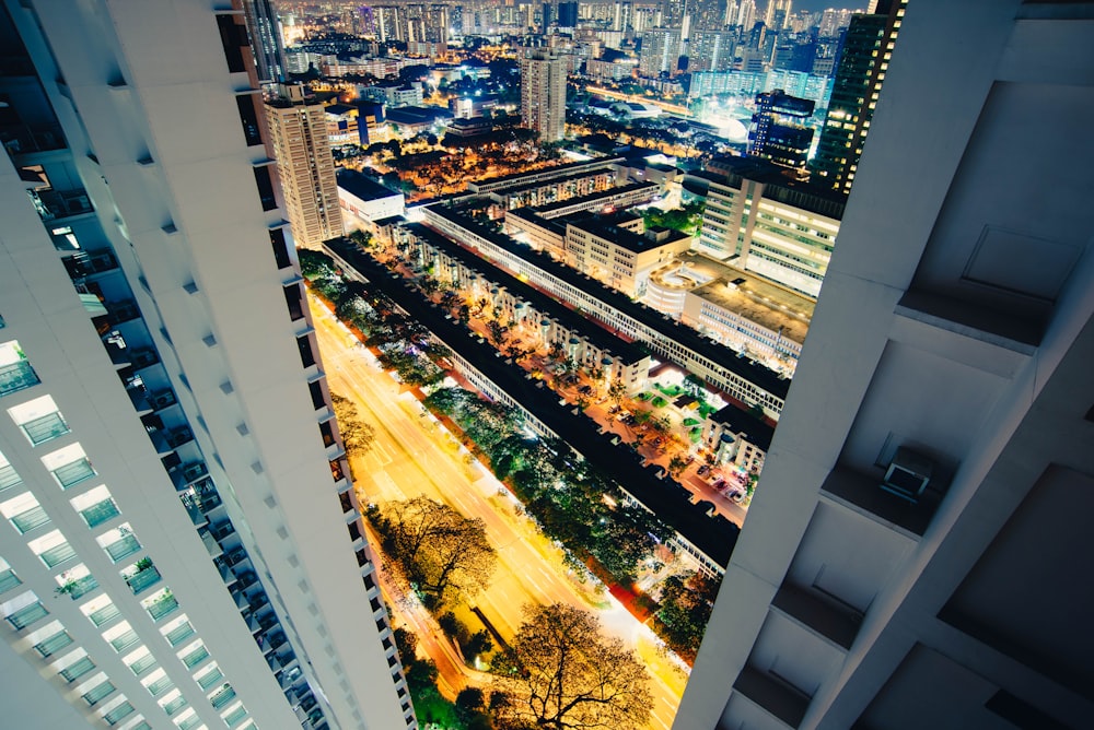 aerial photography of black and brown concrete buildings