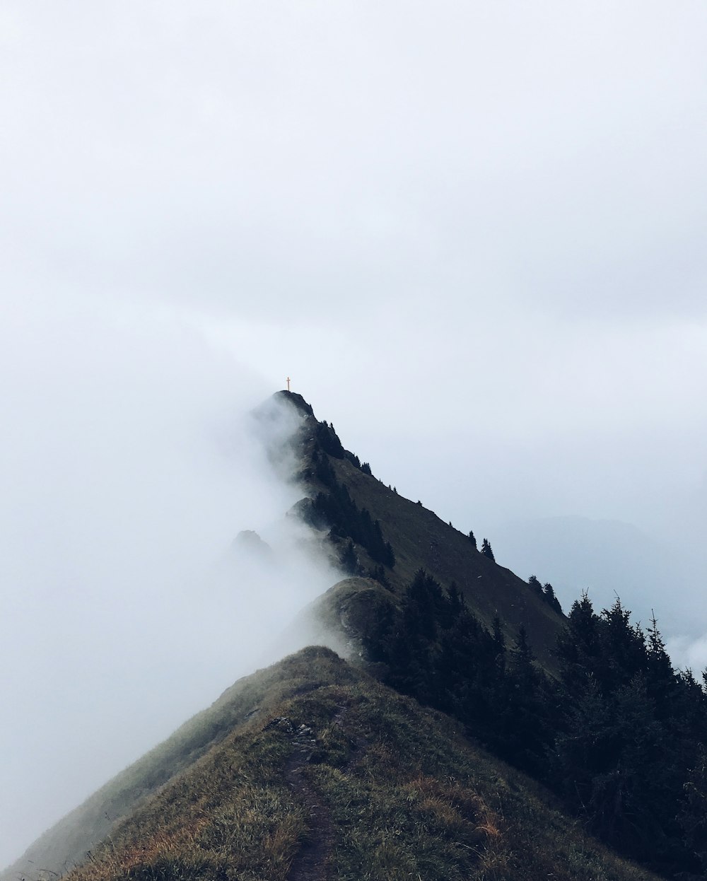 Fotografía de paisaje de montaña con nieblas