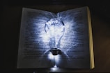 bulb with string lights on book page