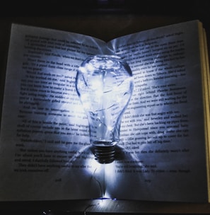 bulb with string lights on book page