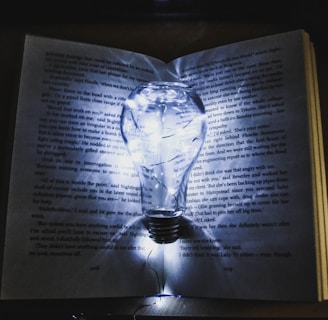 bulb with string lights on book page