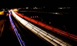 Nighttime photo of the border crossing between Mexico and the U.S.