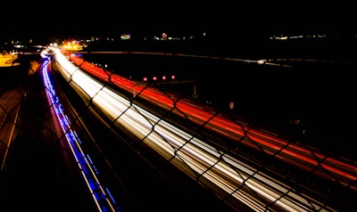 Nighttime photo of the border crossing between Mexico and the U.S.