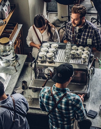 man buying coffee on counter