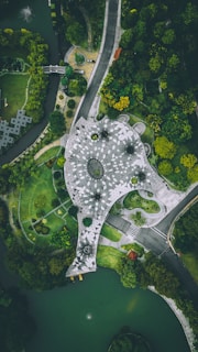 aerial view of park near green trees
