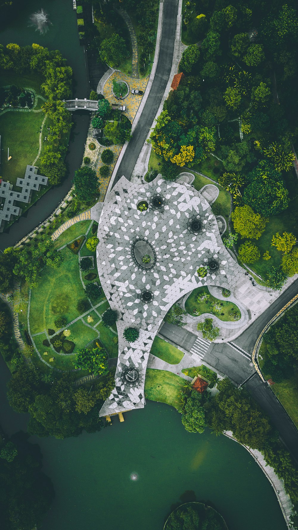 aerial view of park near green trees