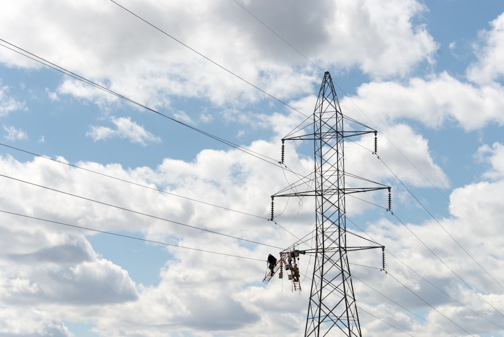 wires passing along transmission tower