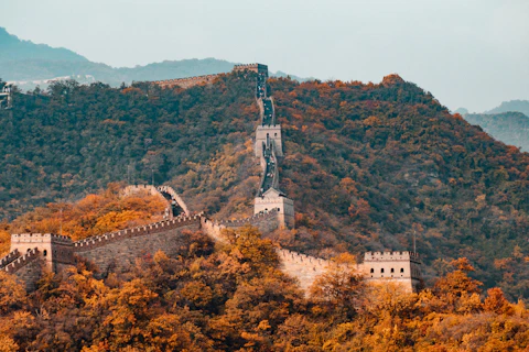 Great Wall of China winding through mountains