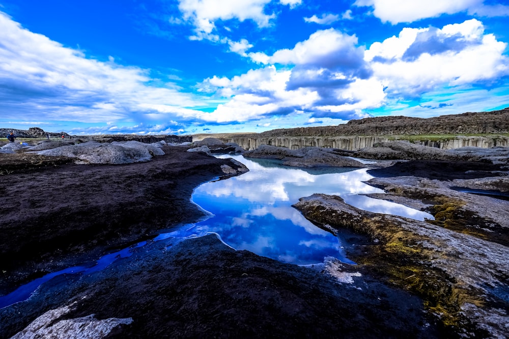 body of water near rock formation