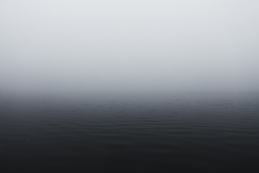 grayscale photography of body of water