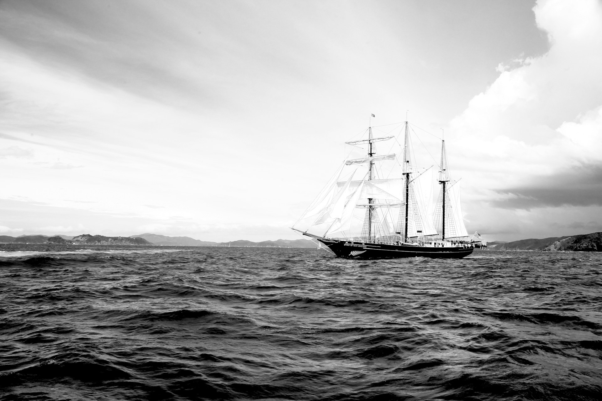 grayscale photography of galleon ship on waters