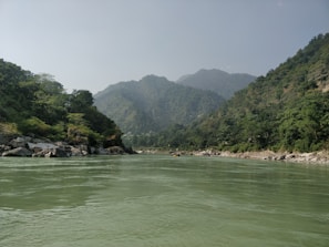 A peaceful river flowing through a lush green valley.