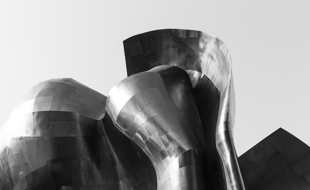 architectural photography of statue, Museum of Pop Culture in Seattle.
