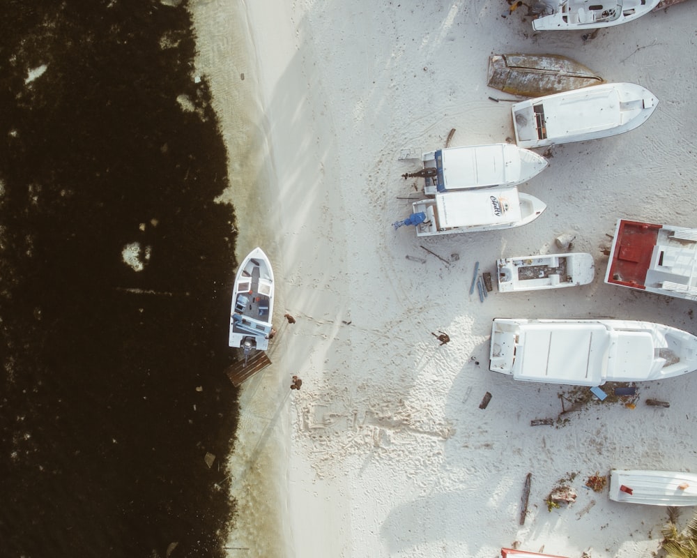 aerial photography of white boats