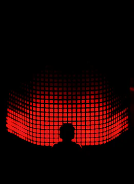 Futuristic digital grid overlaying a human brain silhouette glowing in neon green.