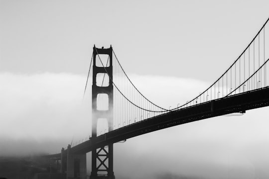 silhouette of bridge covered by mist in Golden Gate Bridge United States