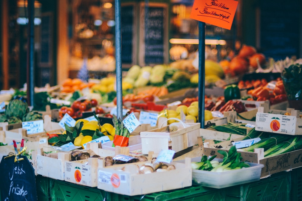 shallow focus photography of produce stand